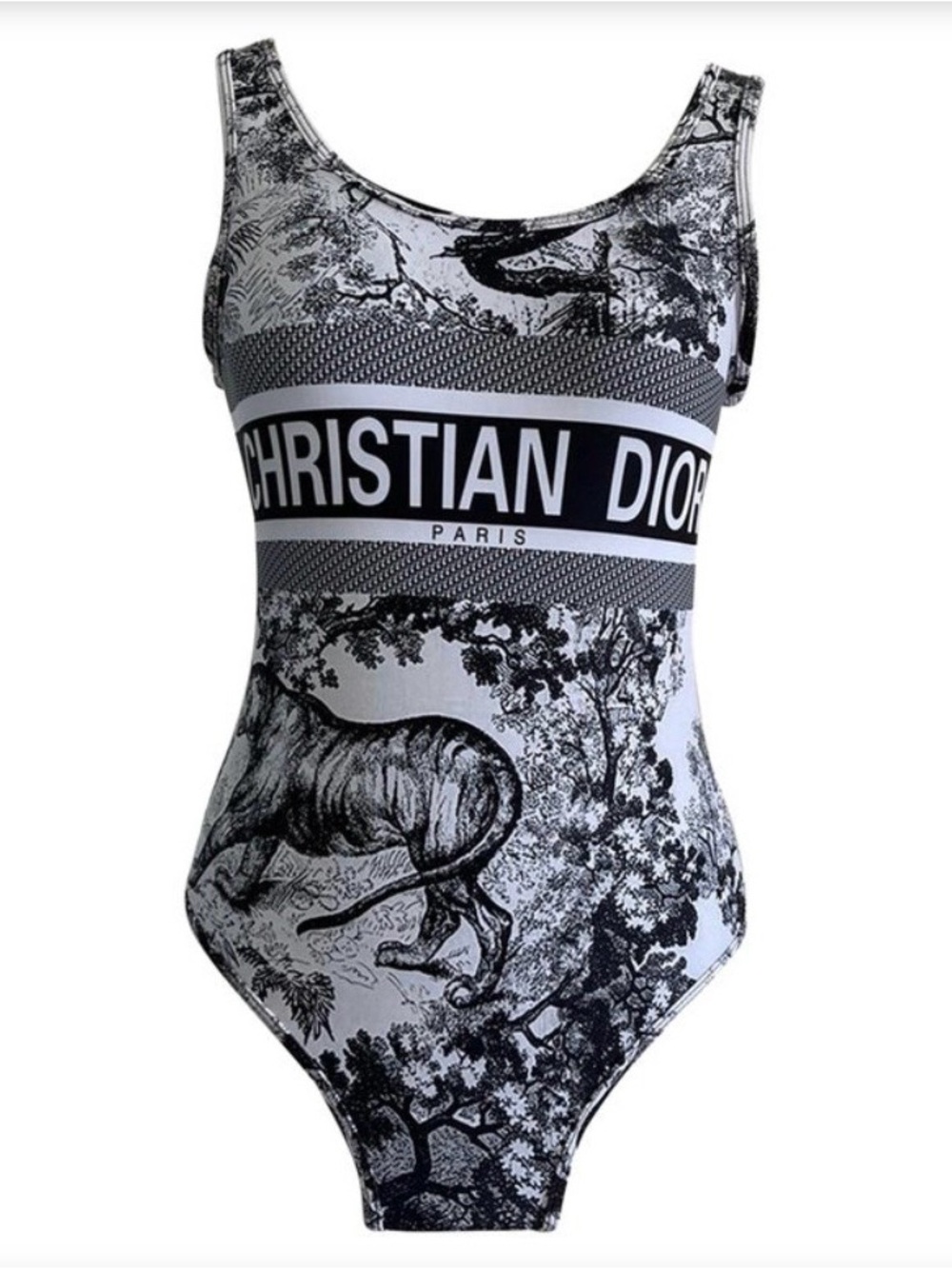 Dior Black and White Toile Logo One-Piece Swimsuit